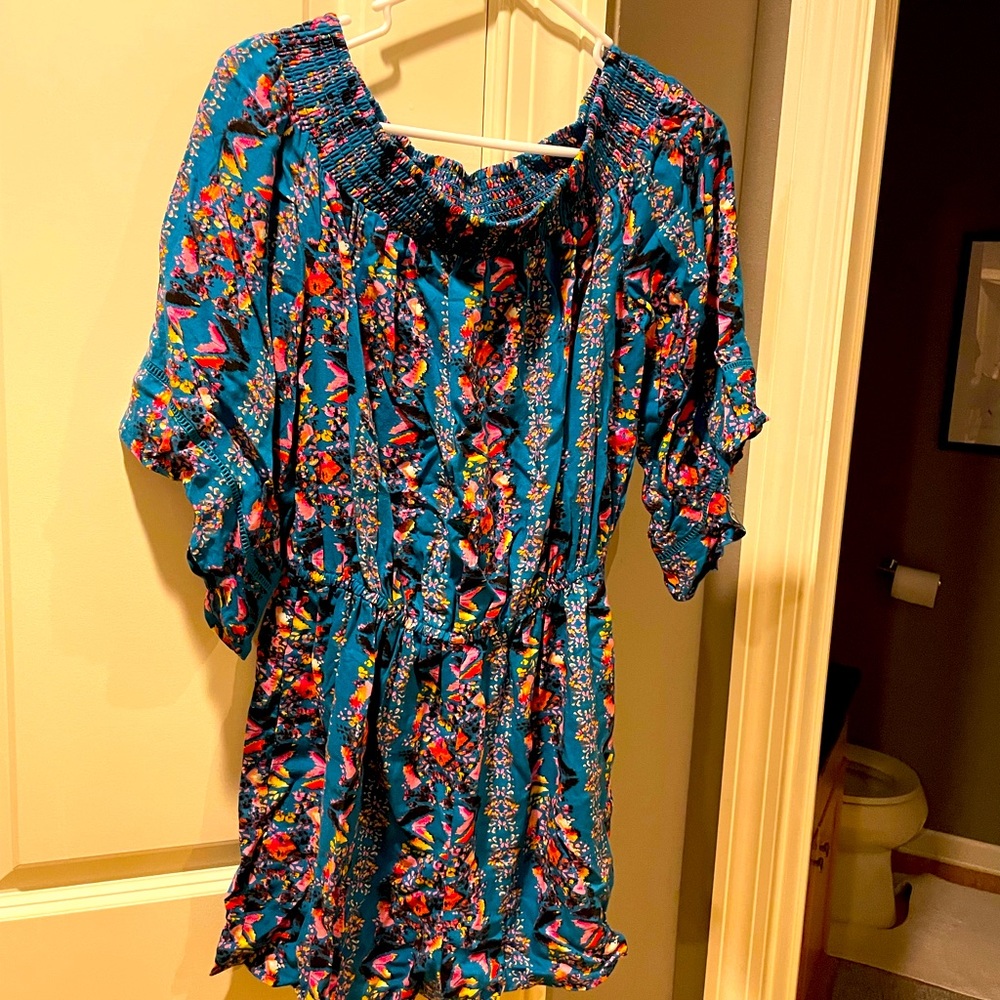Flowery summer over the shoulders romper brand xhilaration M